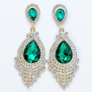 Prom Pageant Bridal Jewelry - Green Crystal Rhinestone Event Earrings e2 Prom Pageant Bridal Jewelry - Green Crystal Rhinestone Event Earrings e2